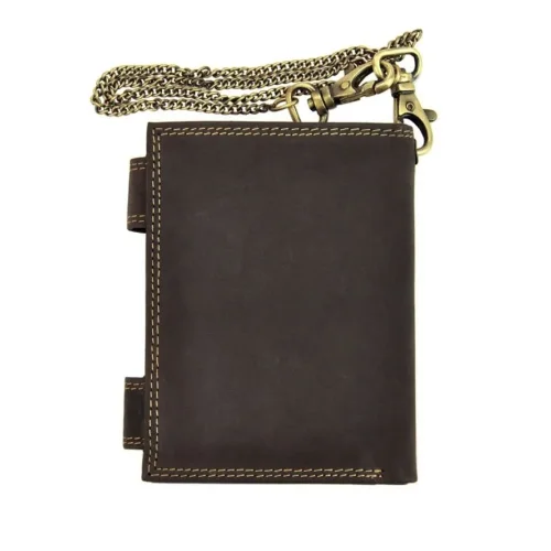 Podwójne zapięcie i metalowe nity w portfelu biker / Double snap closure and metal rivets biker wallet